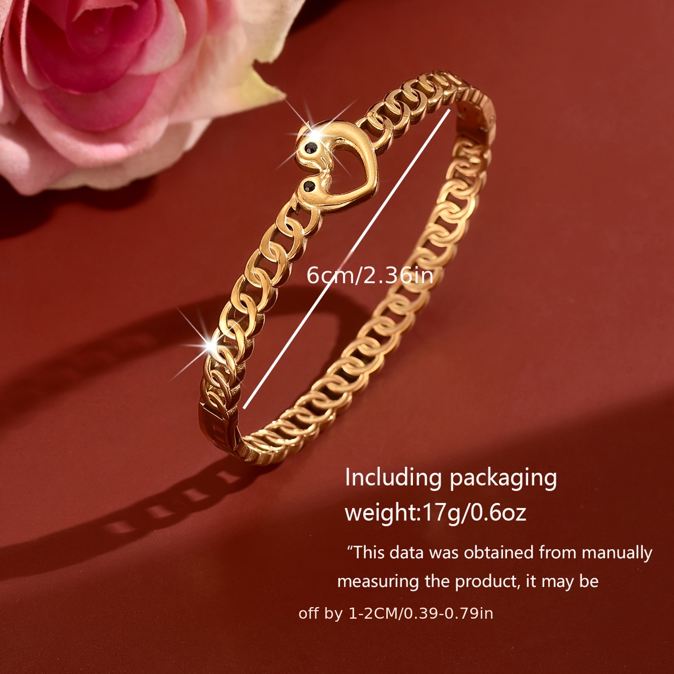Women's Halloween Heart Cuban Link Open Bangle Bracelet